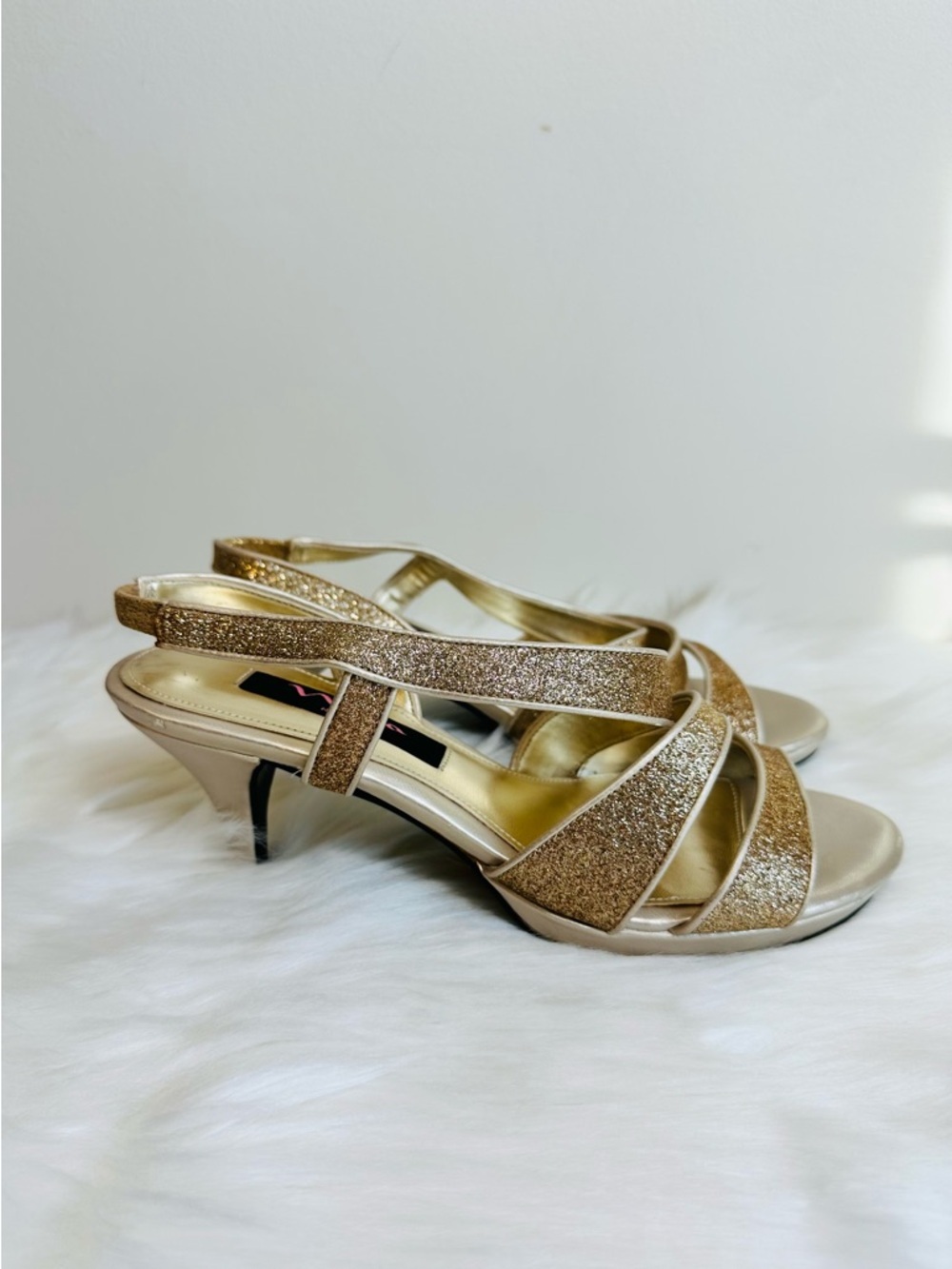 Nina Baby Glitter Open Toe Strappy Slingback Heels in Gold Size 6.5 - Picture 4 of 16